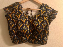 Blouse or Choli Navy Blue & Golden Yellow